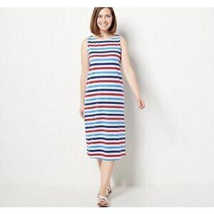 Denim & Co. Petite Printed Perfect Jersey Boat Neck Sleevel Red/Blue Petite ,S